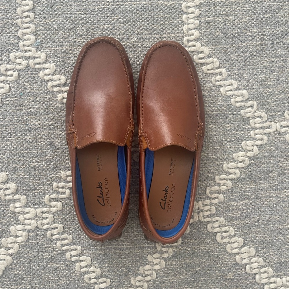 Clarks Men's Brown Leather Slip-On Loafers with Blue Lining